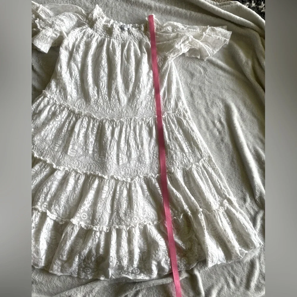 White Ruffled Pleated lace small women’s midi lined dress milkmaid coquette